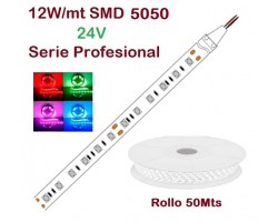 Tira LED Flexible 24V 12W/mt 60 Led/mt SMD 5050 IP20 Colores Serie Profesional, Rollo 50 mts